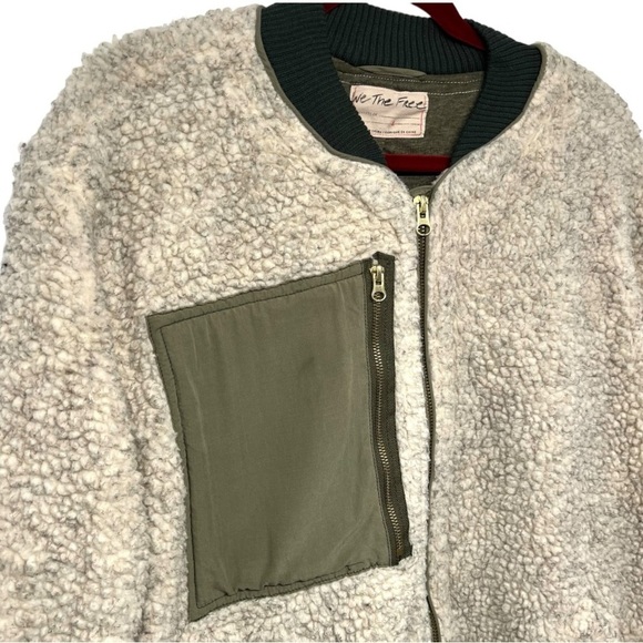 Free People Rivington Sherpa Olive Oversized Relaxed Zipper Jacket Womens Large - Picture 7 of 11